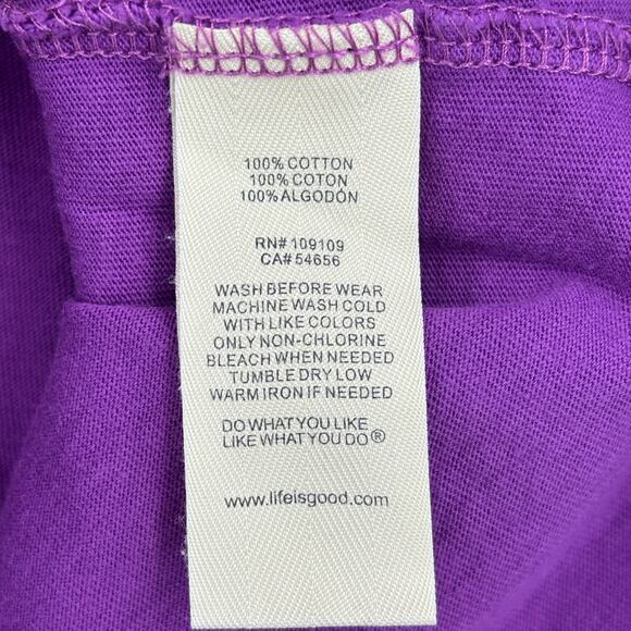 Life is Good T-Shirt Womens Size L Purple Long Sleeve No Place Like Roam FLAW - Picture 9 of 9